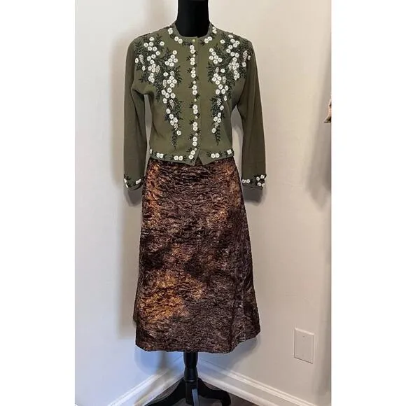 Terry Lewis Classic Luxuries Knee Length Faux Fur Brown Skirt Sz 22 Boho NWT