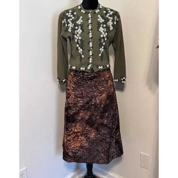 Terry Lewis Classic Luxuries Knee Length Faux Fur Brown Skirt Sz 22 Boho NWT