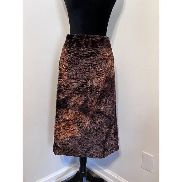 Terry Lewis Classic Luxuries Knee Length Faux Fur Brown Skirt Sz 22 Boho NWT