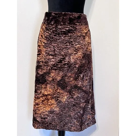 Terry Lewis Classic Luxuries Knee Length Faux Fur Brown Skirt Sz 22 Boho NWT