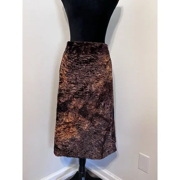 Terry Lewis Classic Luxuries Knee Length Faux Fur Brown Skirt Sz 22 Boho NWT