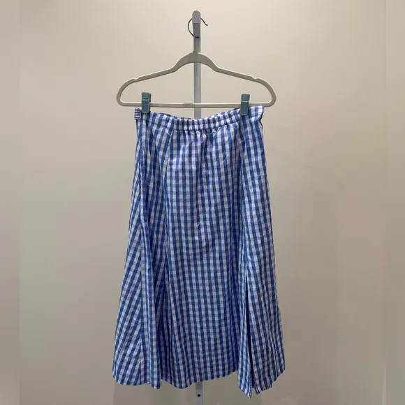 Thakoon Blue Gingham Asymmetrical Faux Wrap Skirt 8  Excellent Condition RTR