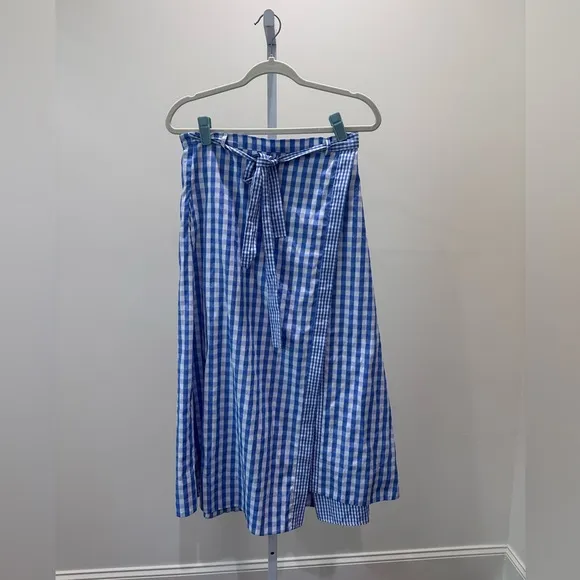Thakoon Blue Gingham Asymmetrical Faux Wrap Skirt 8  Excellent Condition RTR