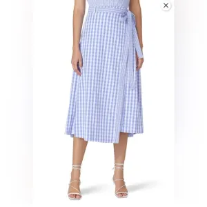 Thakoon Blue Gingham Asymmetrical Faux Wrap Skirt 8  Excellent Condition RTR