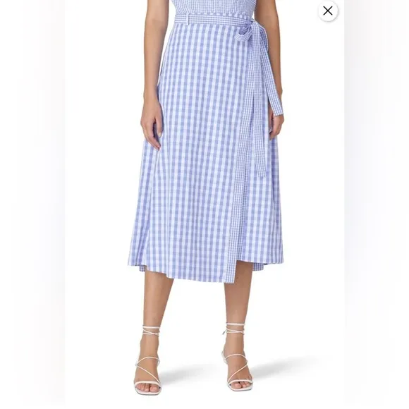 Thakoon Blue Gingham Asymmetrical Faux Wrap Skirt 8  Excellent Condition RTR