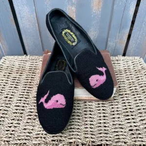 The Larkspur Collection Needlepoint Whale Loafers Black Pink Sz 8