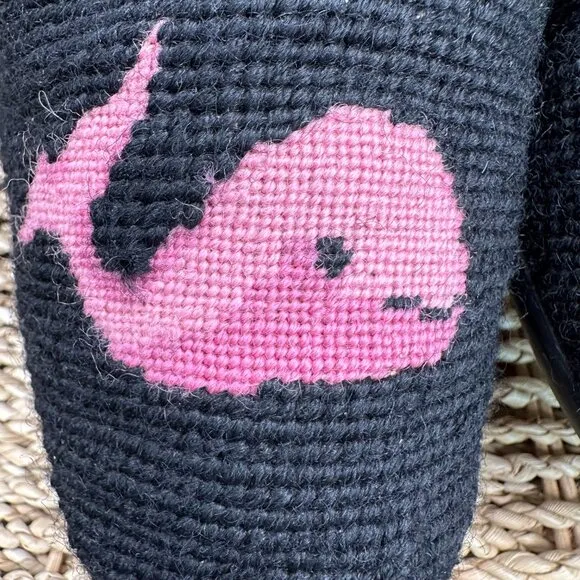 The Larkspur Collection Needlepoint Whale Loafers Black Pink Sz 8