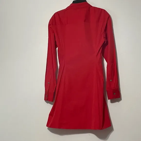 Theory Long Sleeves Button Down Shaped Mini Shirtdress in Red
