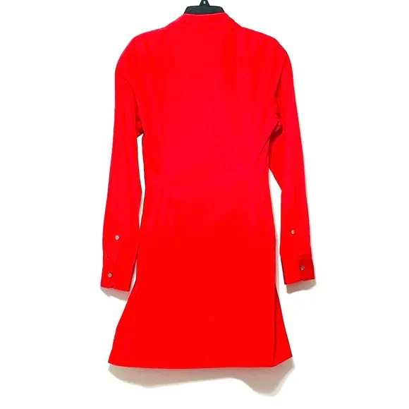 Theory Long Sleeves Button Down Shaped Mini Shirtdress in Red