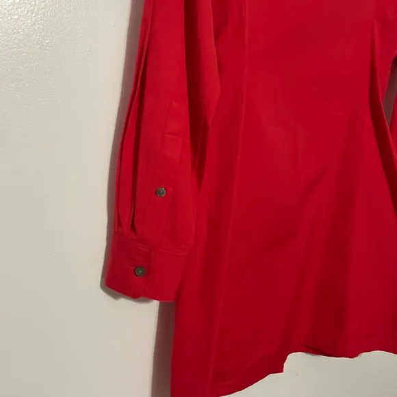 Theory Long Sleeves Button Down Shaped Mini Shirtdress in Red