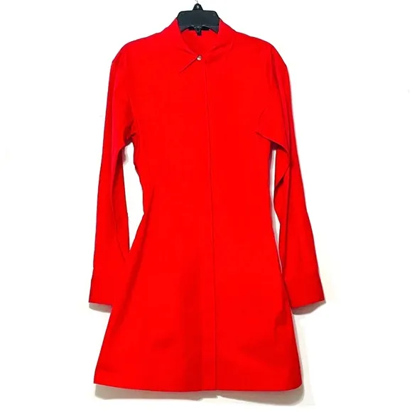 Theory Long Sleeves Button Down Shaped Mini Shirtdress in Red