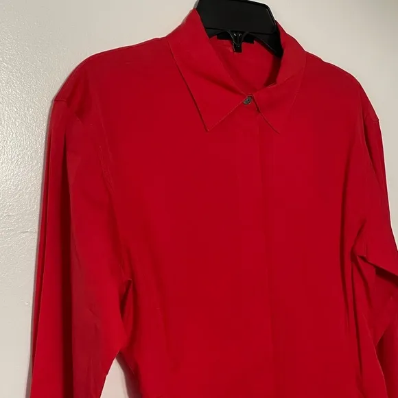 Theory Long Sleeves Button Down Shaped Mini Shirtdress in Red