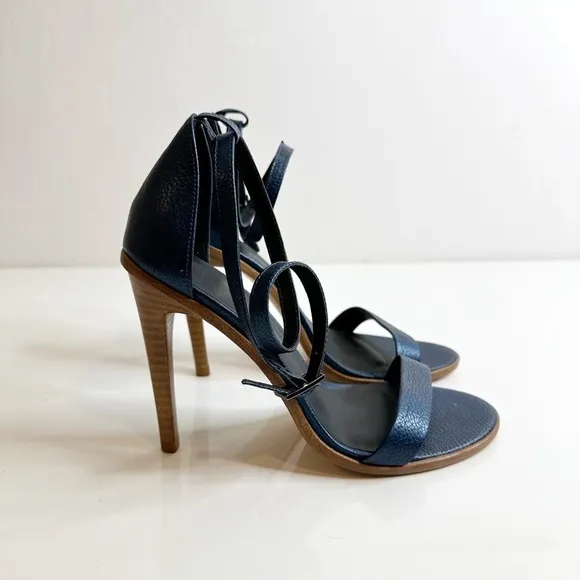 Tibi Amber Ankle Wrap Sandals Stiletto Leather in Caspian Blue Women's 37.5
