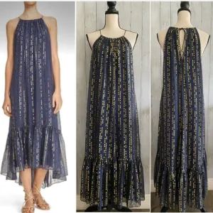 Tibi Metallic Gold Fil Coupe Maxi Dress