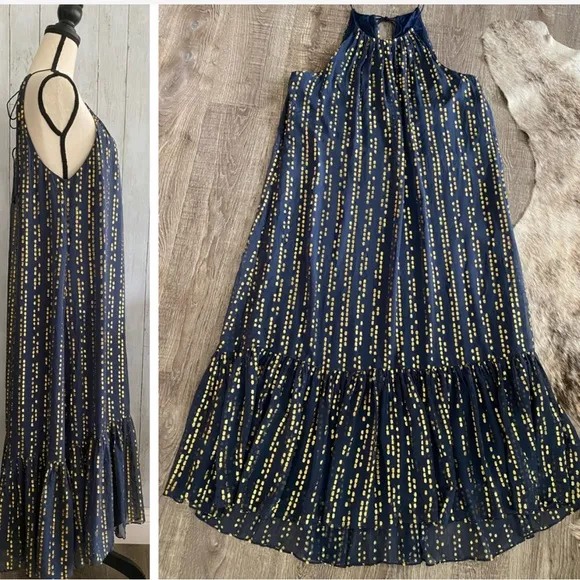 Tibi Metallic Gold Fil Coupe Maxi Dress