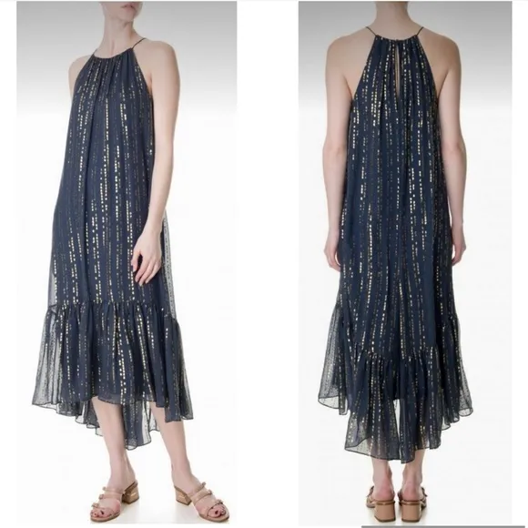 Tibi Metallic Gold Fil Coupe Maxi Dress