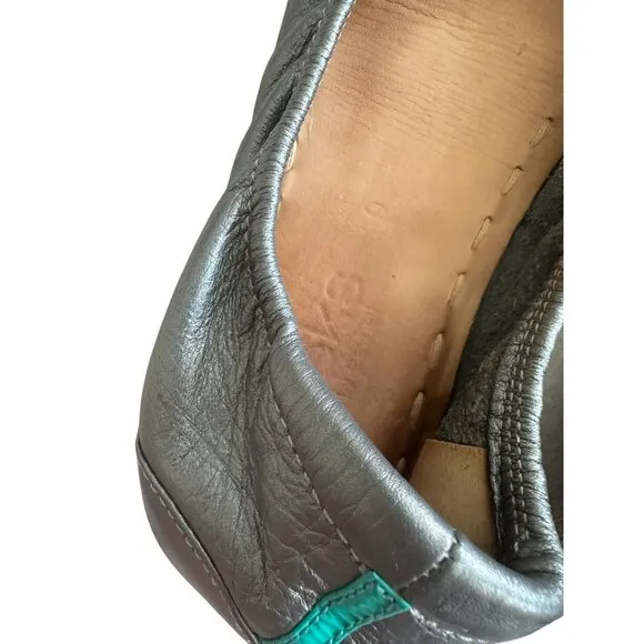 TIEKS Pewter Silver Leather Ballet Flats Size 9