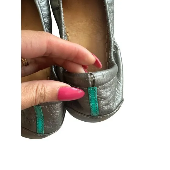 TIEKS Pewter Silver Leather Ballet Flats Size 9