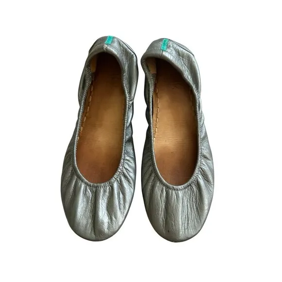 TIEKS Pewter Silver Leather Ballet Flats Size 9