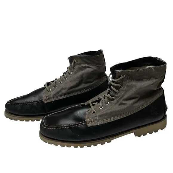 Timberland Authentic Chukka Mens 13 Lace-Up Boots Canvas Black Leather High Top