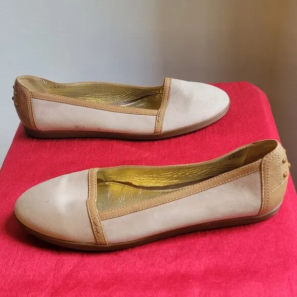 Tod's Italian Cream Suede and Gold Accent Loafers/Ballet Flats Size 9