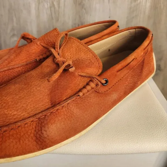 TOD'S Men's Tangerine Pebbled Leather Moccasins Loafers Size 10 US
