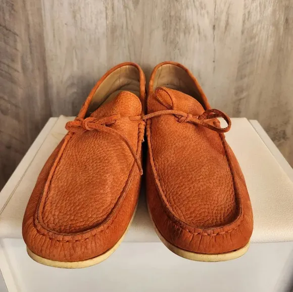 TOD'S Men's Tangerine Pebbled Leather Moccasins Loafers Size 10 US