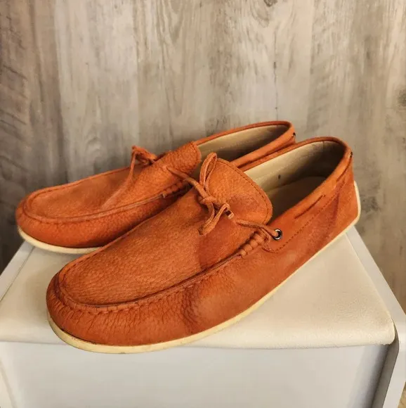 TOD'S Men's Tangerine Pebbled Leather Moccasins Loafers Size 10 US