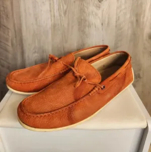 TOD'S Men's Tangerine Pebbled Leather Moccasins Loafers Size 10 US