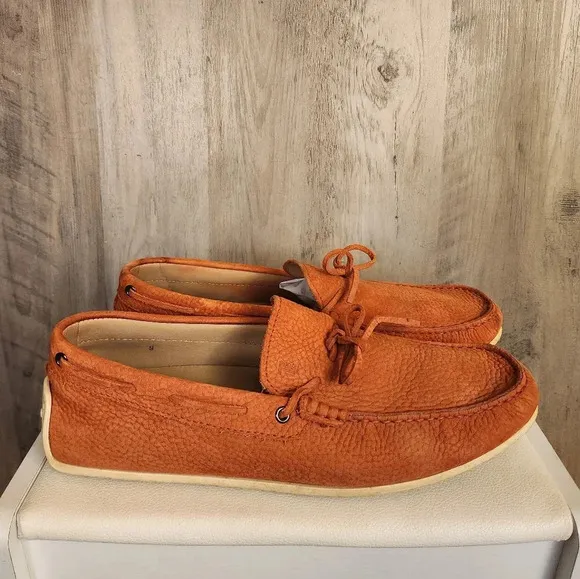 TOD'S Men's Tangerine Pebbled Leather Moccasins Loafers Size 10 US