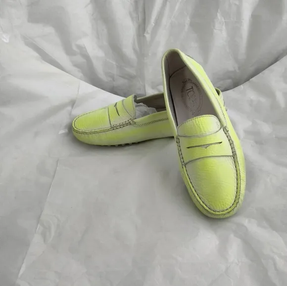 Tod's Neon Two Tone Leather Penny Slip On driving Gommino Loafers size 37.5