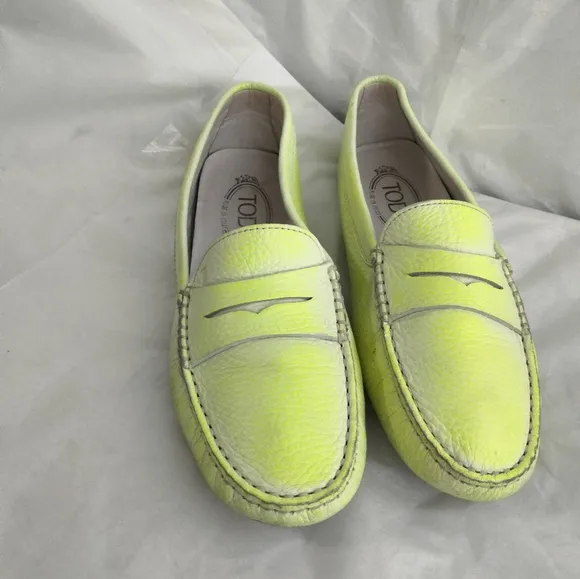 Tod's Neon Two Tone Leather Penny Slip On driving Gommino Loafers size 37.5