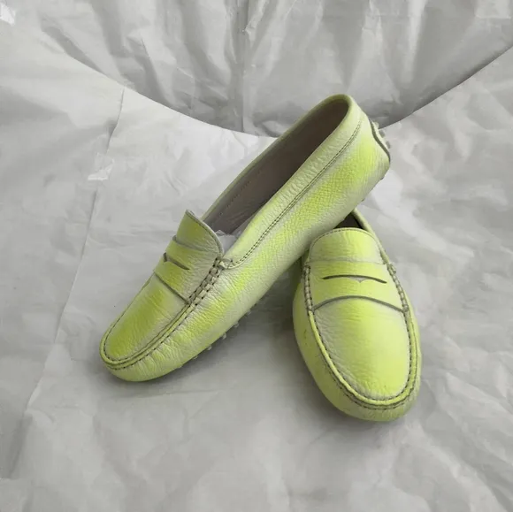 Tod's Neon Two Tone Leather Penny Slip On driving Gommino Loafers size 37.5