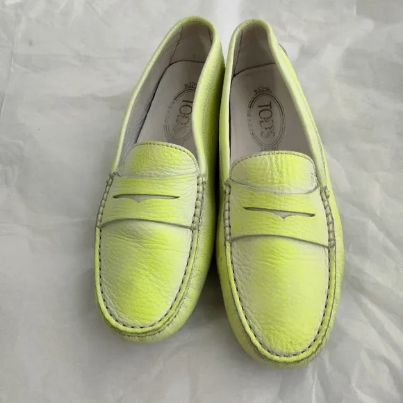 Tod's Neon Two Tone Leather Penny Slip On driving Gommino Loafers size 37.5