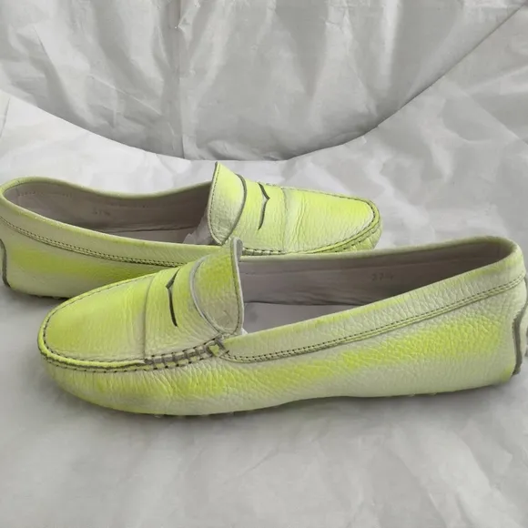 Tod's Neon Two Tone Leather Penny Slip On driving Gommino Loafers size 37.5