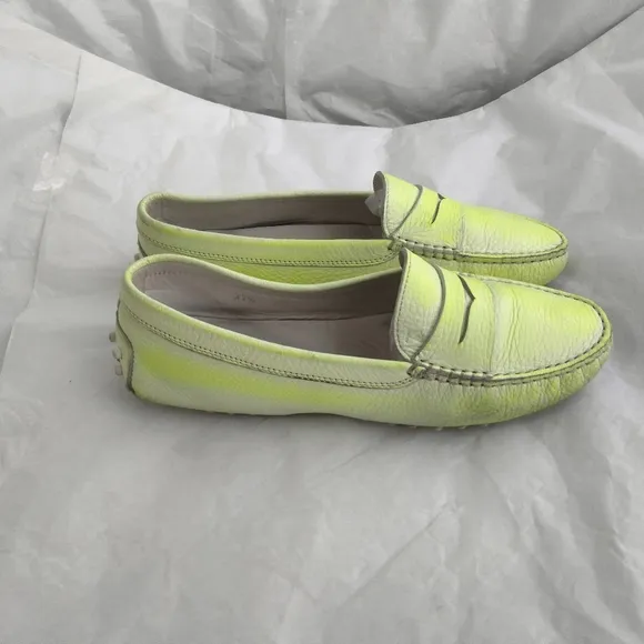 Tod's Neon Two Tone Leather Penny Slip On driving Gommino Loafers size 37.5