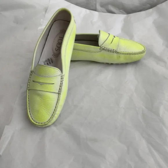 Tod's Neon Two Tone Leather Penny Slip On driving Gommino Loafers size 37.5