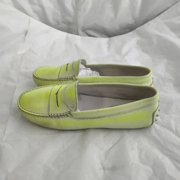 Tod's Neon Two Tone Leather Penny Slip On driving Gommino Loafers size 37.5