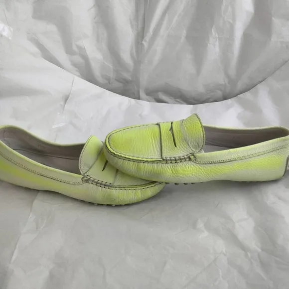 Tod's Neon Two Tone Leather Penny Slip On driving Gommino Loafers size 37.5
