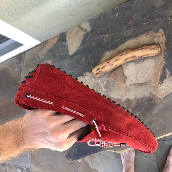 Tod’s red suede driving loafers