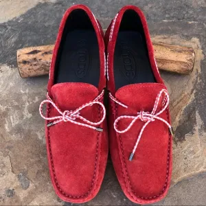 Tod’s red suede driving loafers