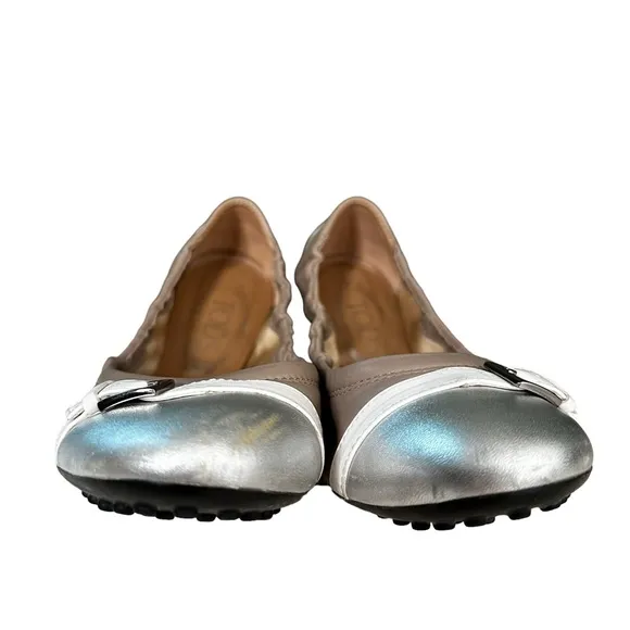 Tod’s | Silver Taupe Leather Scrunch Ballet Flats Size 37