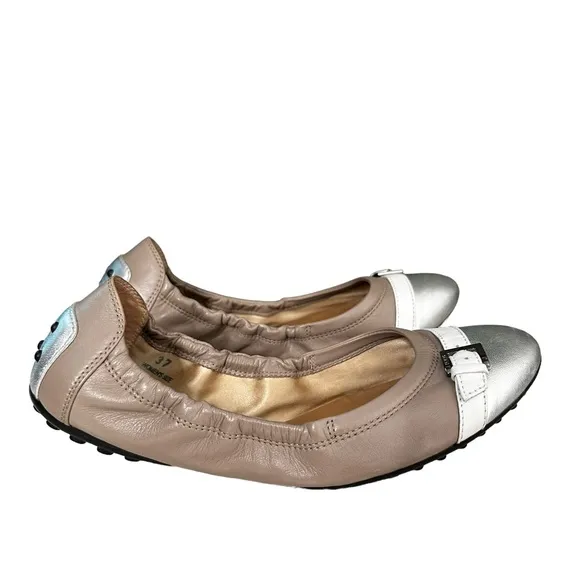 Tod’s | Silver Taupe Leather Scrunch Ballet Flats Size 37