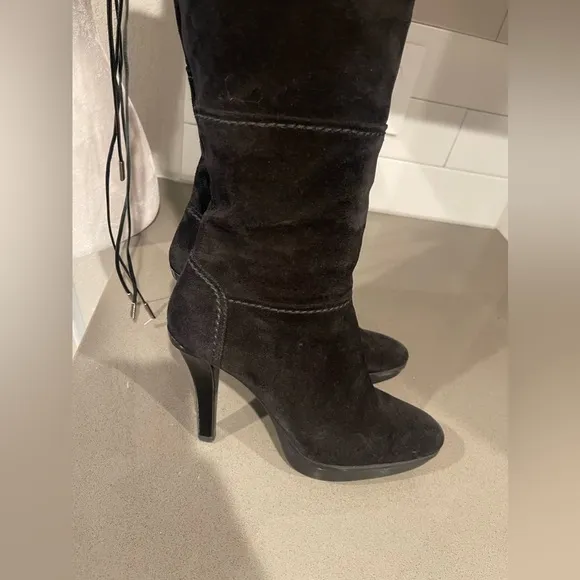 Tod’s suede thigh high heel boots
