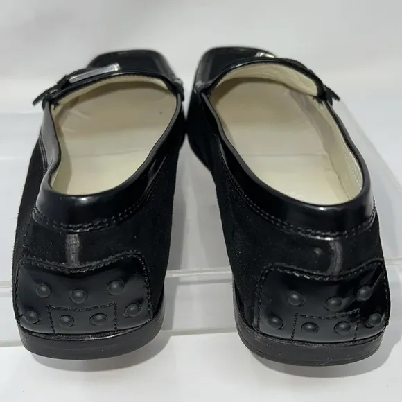 TOD’S Sz 38.5 Black Velvet and Leather Slip On Moccasin Loafers Shoes