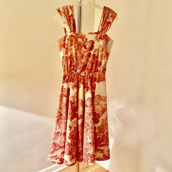 Toile red and white dress