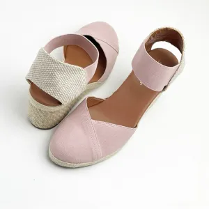 TOMMY BAHAMA Amalia Rose Almond Toe Elastic Ankle Strap Wedge Sandals, Size 7.5
