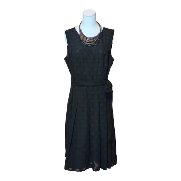 Tommy Hilfiger Black Polka Dot Sleeveless Dress 14 Fit &amp; Flare Belted Classic