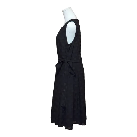 Tommy Hilfiger Black Polka Dot Sleeveless Dress 14 Fit &amp; Flare Belted Classic
