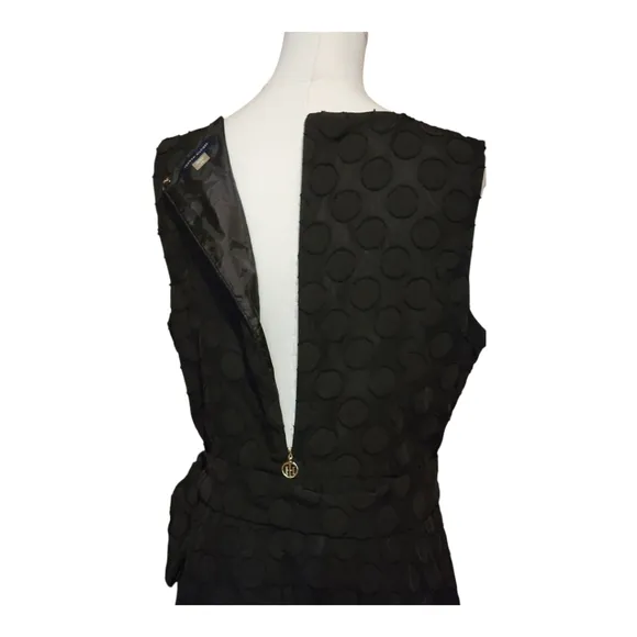 Tommy Hilfiger Black Polka Dot Sleeveless Dress 14 Fit &amp; Flare Belted Classic